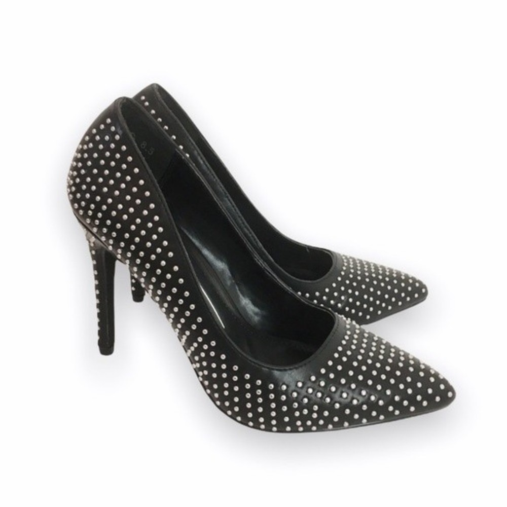 Report Size 8.5 Black Studded Stiletto Point Toe Pointy Jill Heels Pumps Shoes